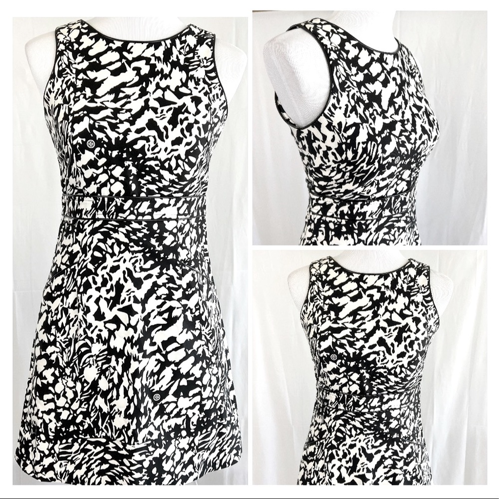 NWOT! Tory Burch Black/White Cotton/Silk Leather Trim Dress Sz 2